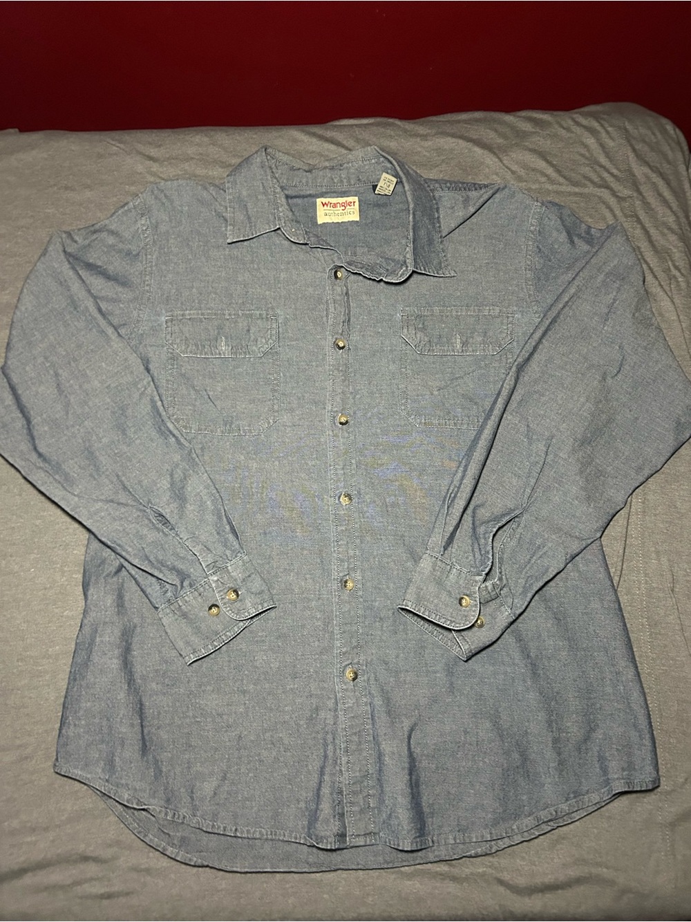 Wrangler Light Blue Denim Button-Down Work Shirt